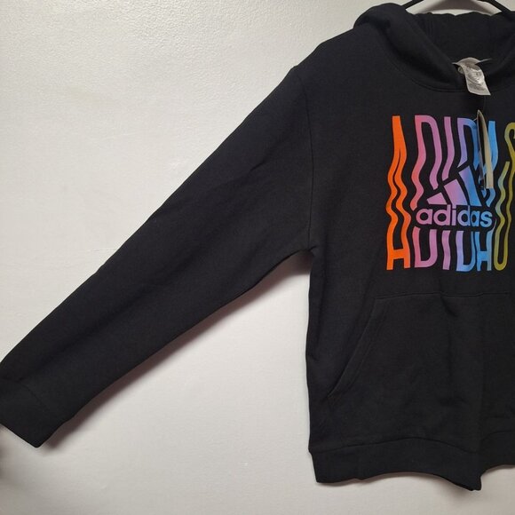 Adidas Hoodie Colorful Boys 18 20 XL Black Rainbow Wavy Teen Tween - Picture 2 of 8